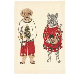 CORAL&TUSK [Gifting Cat and Dog card] ギフトを持った猫と犬 刺繍グリーティングカード （コーラル・アンド・タスク）