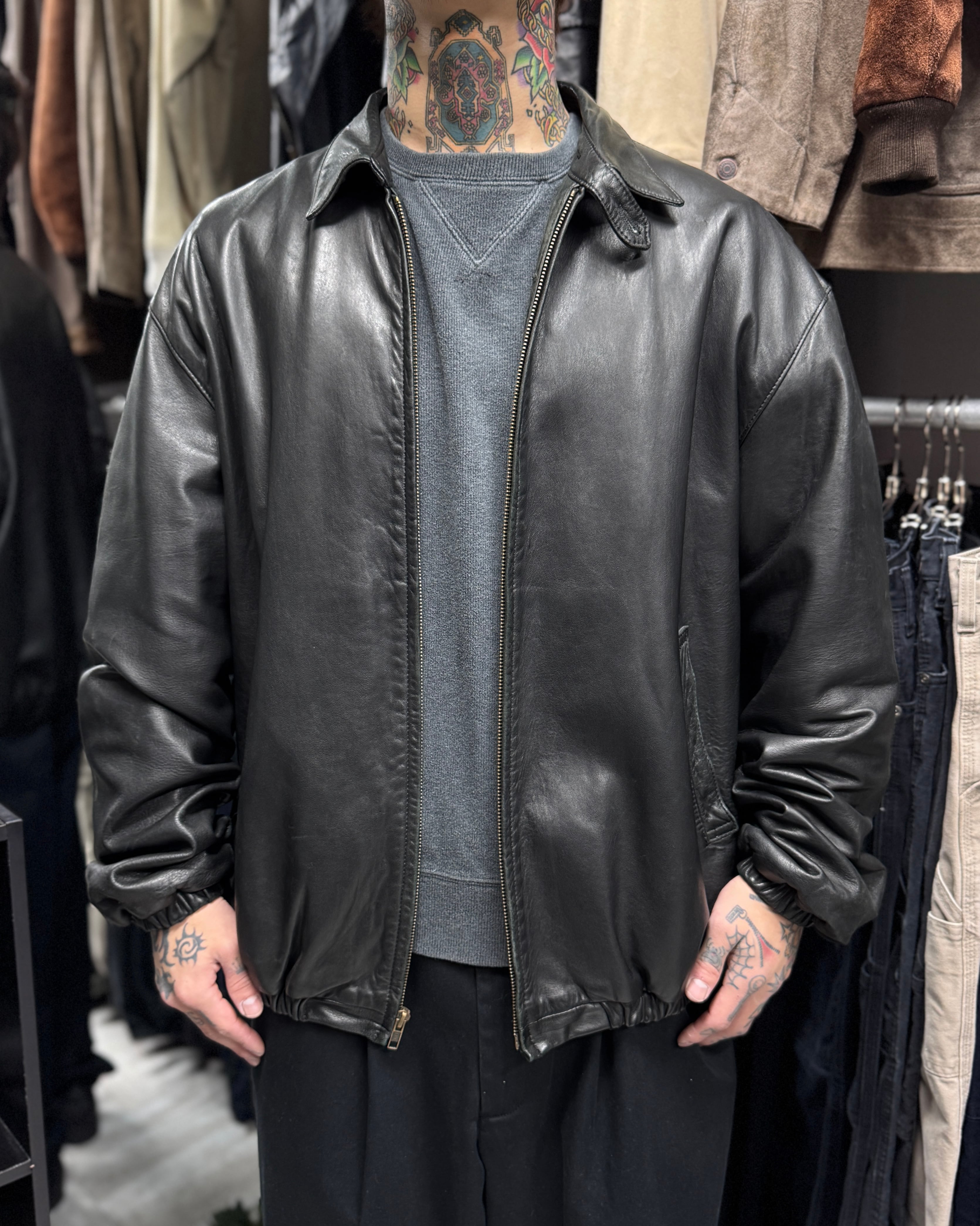 激レア90’s polo ma1 レザージャケットブラック Special】90's Polo by Ralph Lauren Leather Jacket ''MA-1 Type