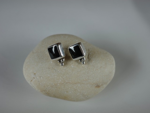 〈vintage silver925〉mexican square onyx pierce