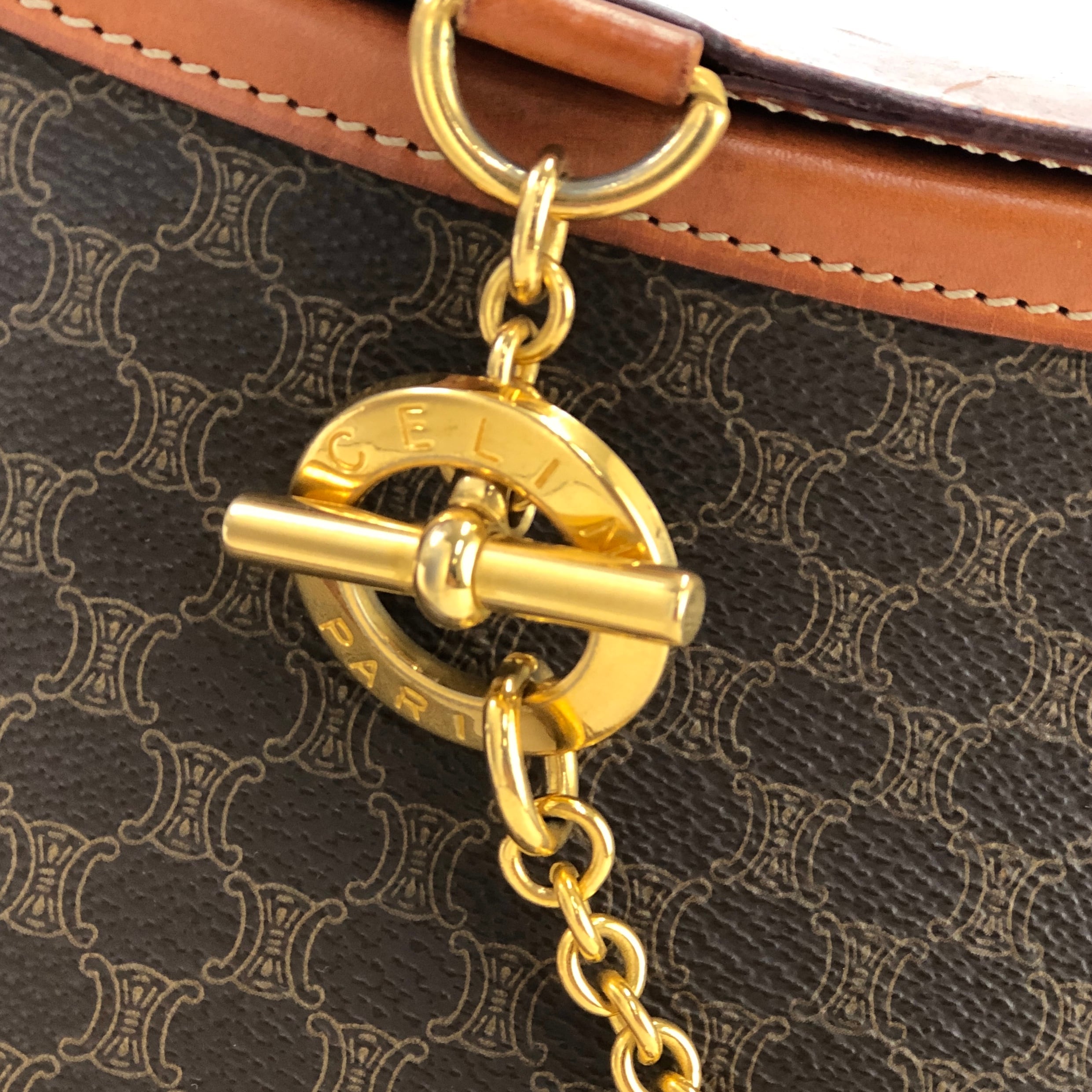 CELINE セリーヌ マカダム マンテル PVC×レザー バケツ チェーン