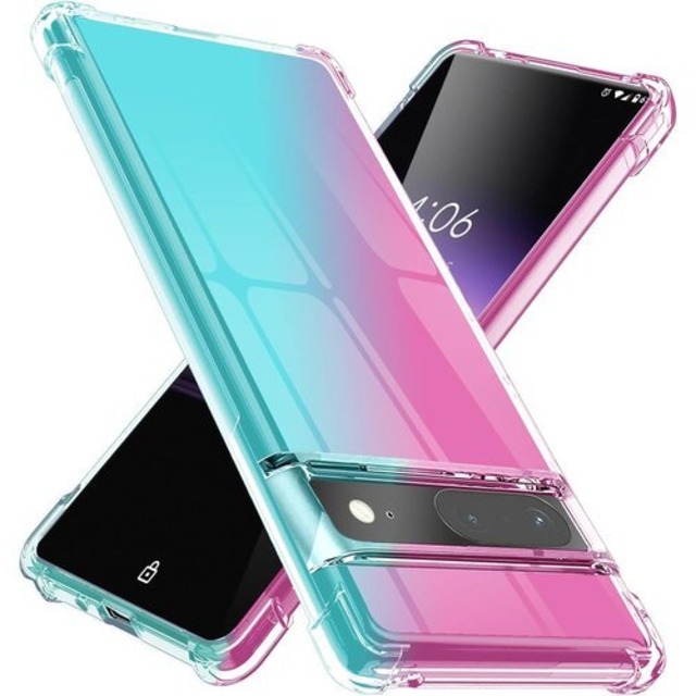 Google Pixel7 ケース クリア 耐衝撃 薄型 軽量 TPU 黄変防止 米軍MIL規格 特徴 透明 一体型 ピクセル7 カバー 衝撃吸収 スマホケース ピンク+緑 LR-08-PX7-03 339