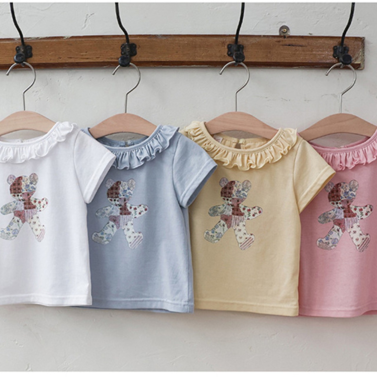 夏熊柄フリルカラーＴシャツ