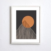 Precise｜太陽と山をレトロに描いたボヘミアンミニマルアートポスター｜北欧・ナチュラル空間に映える温かいデザイン｜ A3ポスター