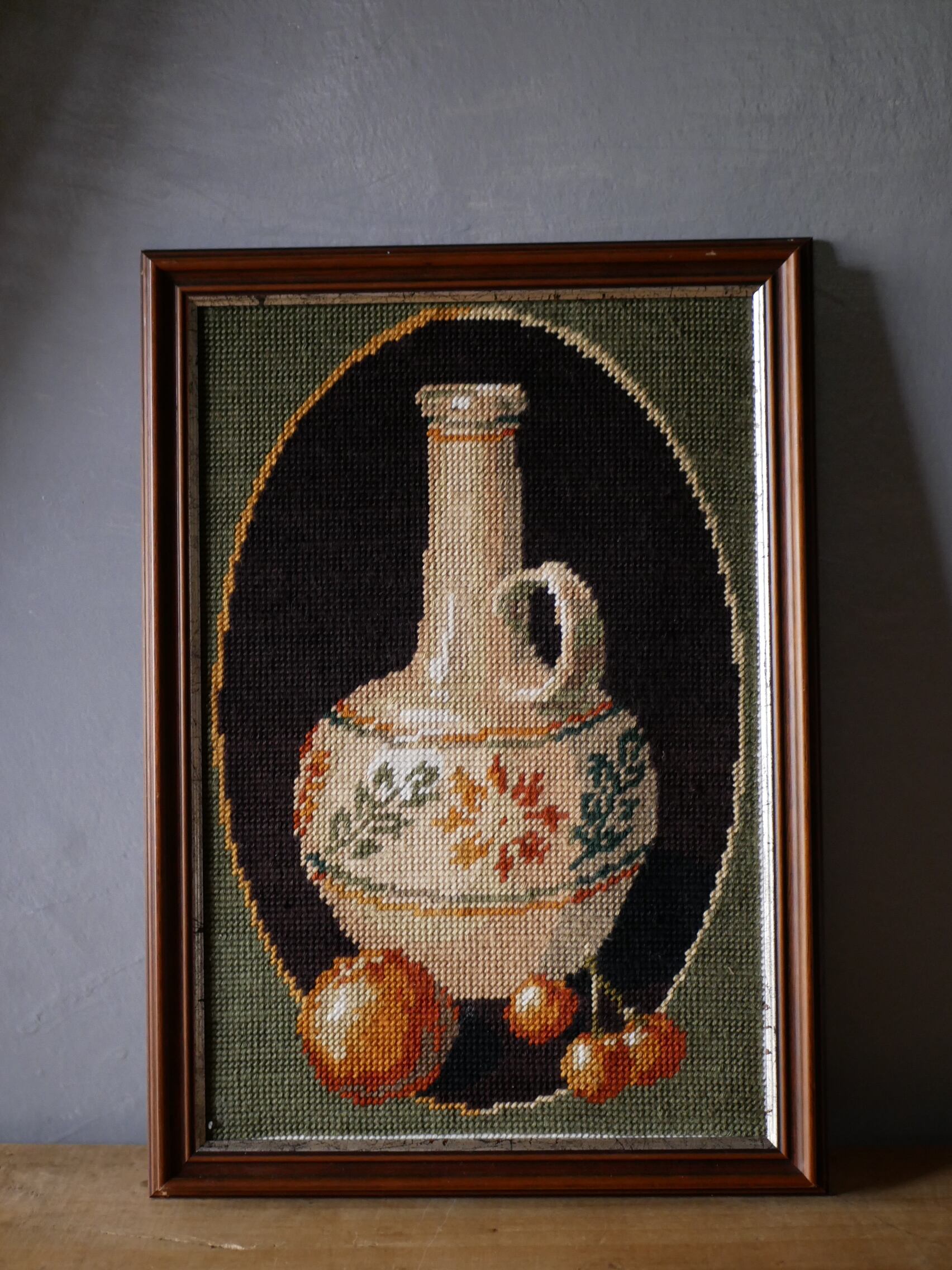 プチポワン 秋色 花瓶と果物 フランスヴィンテージ ブロカントのある暮らし