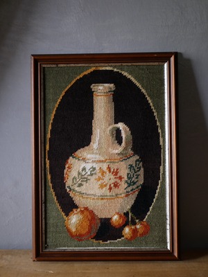 プチポワン 秋色 花瓶と果物 フランスヴィンテージ ブロカントのある暮らし