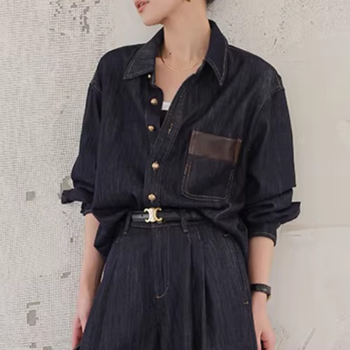 シャツカラー デニム パッチポケット シャツ 00143 画像