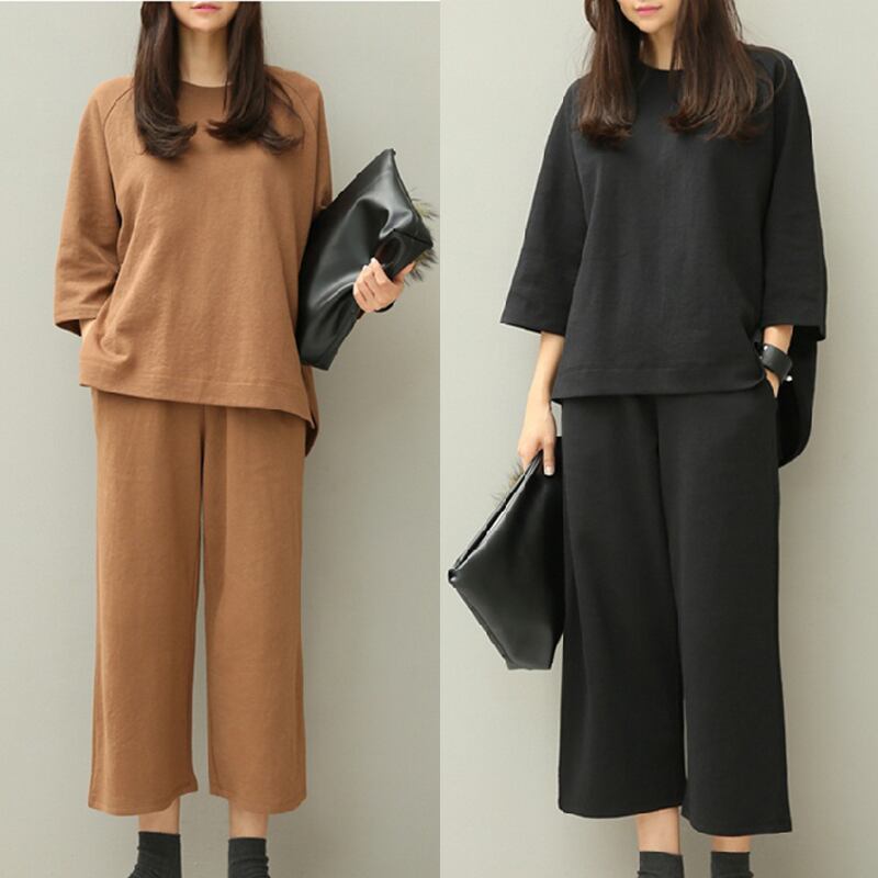 七分袖 クルーネック 無地 セットアップ