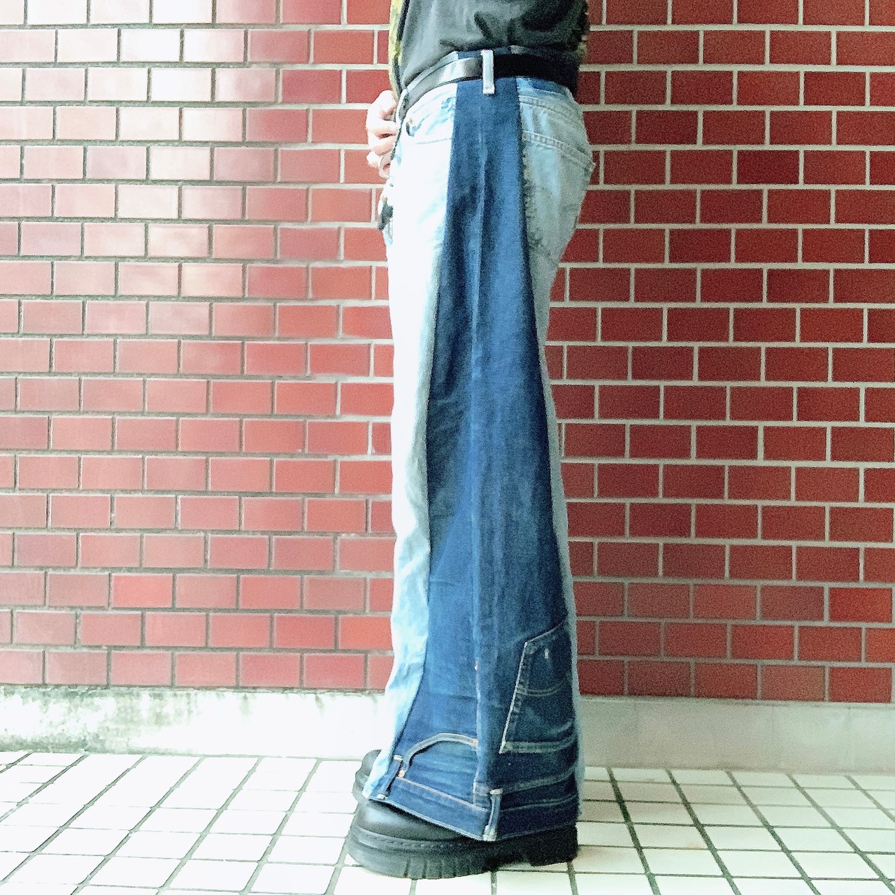 ワイドシルエット】再構築 ドッキング フレア リメイク デニム 