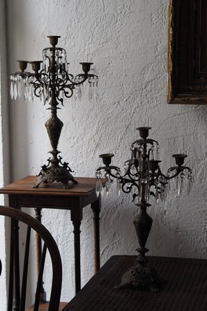 スタンドシャンデリア燭台-antique pair candle stand
