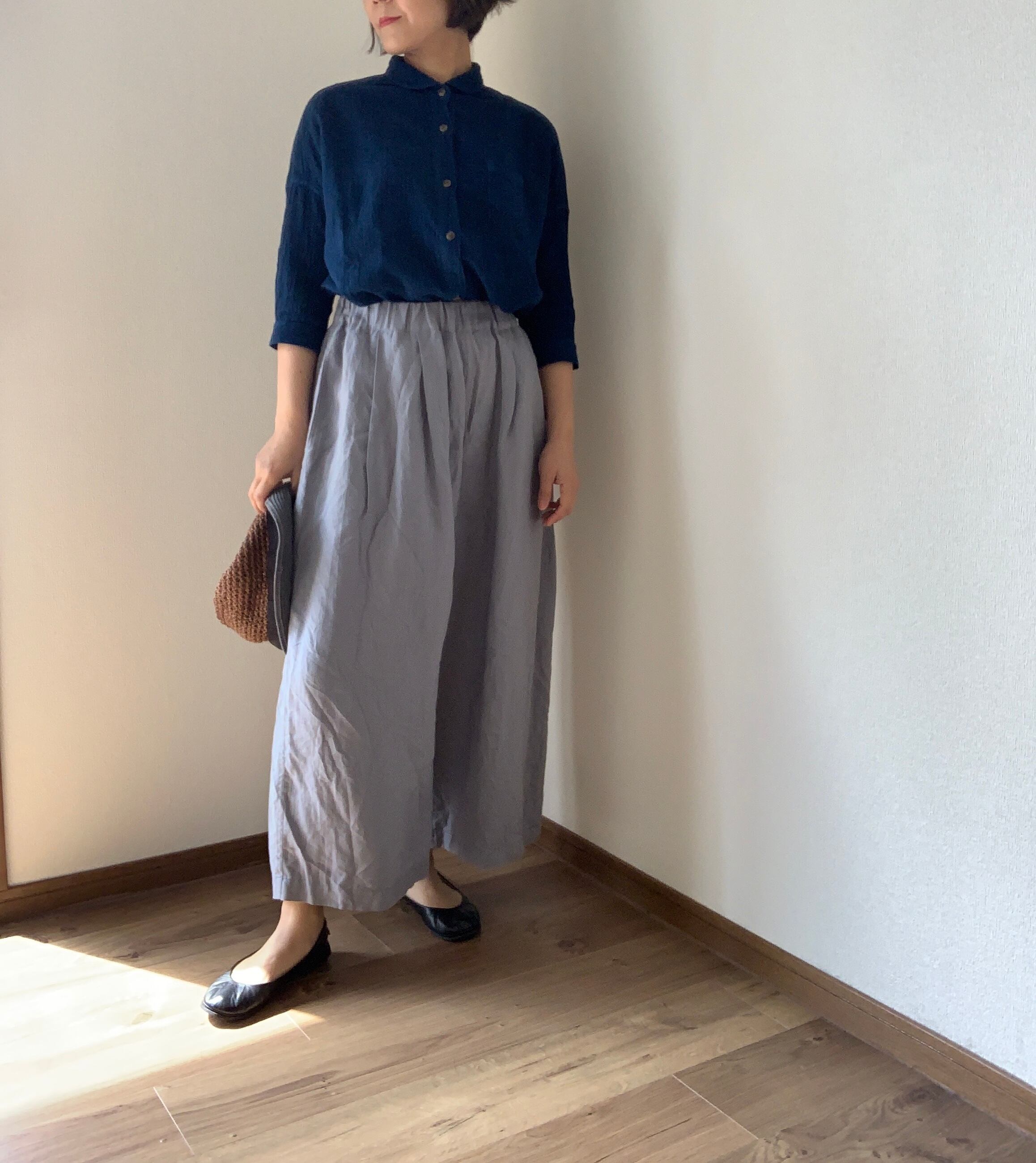 本藍染リネンガーゼ七分袖シャツ Nuu