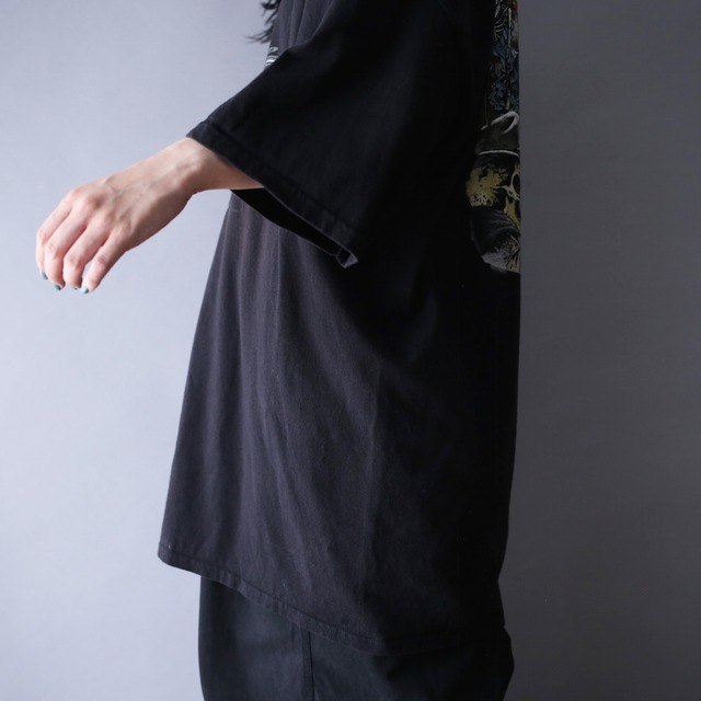 "HARLEY-DAVIDSON" front and back scull punk printed over silhouette h/s tee