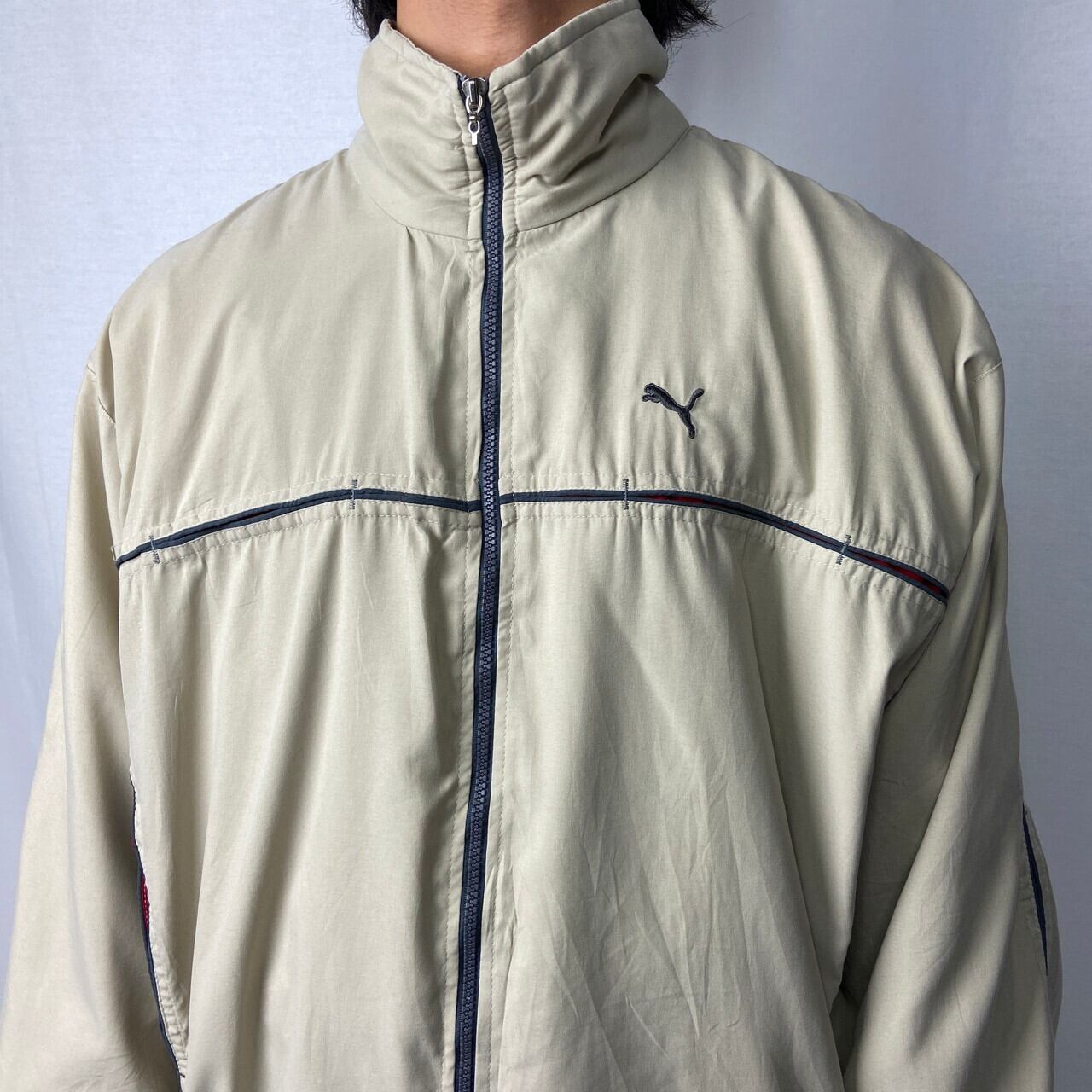 00年代 PUMA プーマ トラックジャケット ポリエステル タックラインデザイン メンズXL 古着 00s ヴィンテージ VINTAGE Y2K  ハイネック【ナイロンジャケット】/ベージュ | cave 古着屋【公式】古着通販サイト