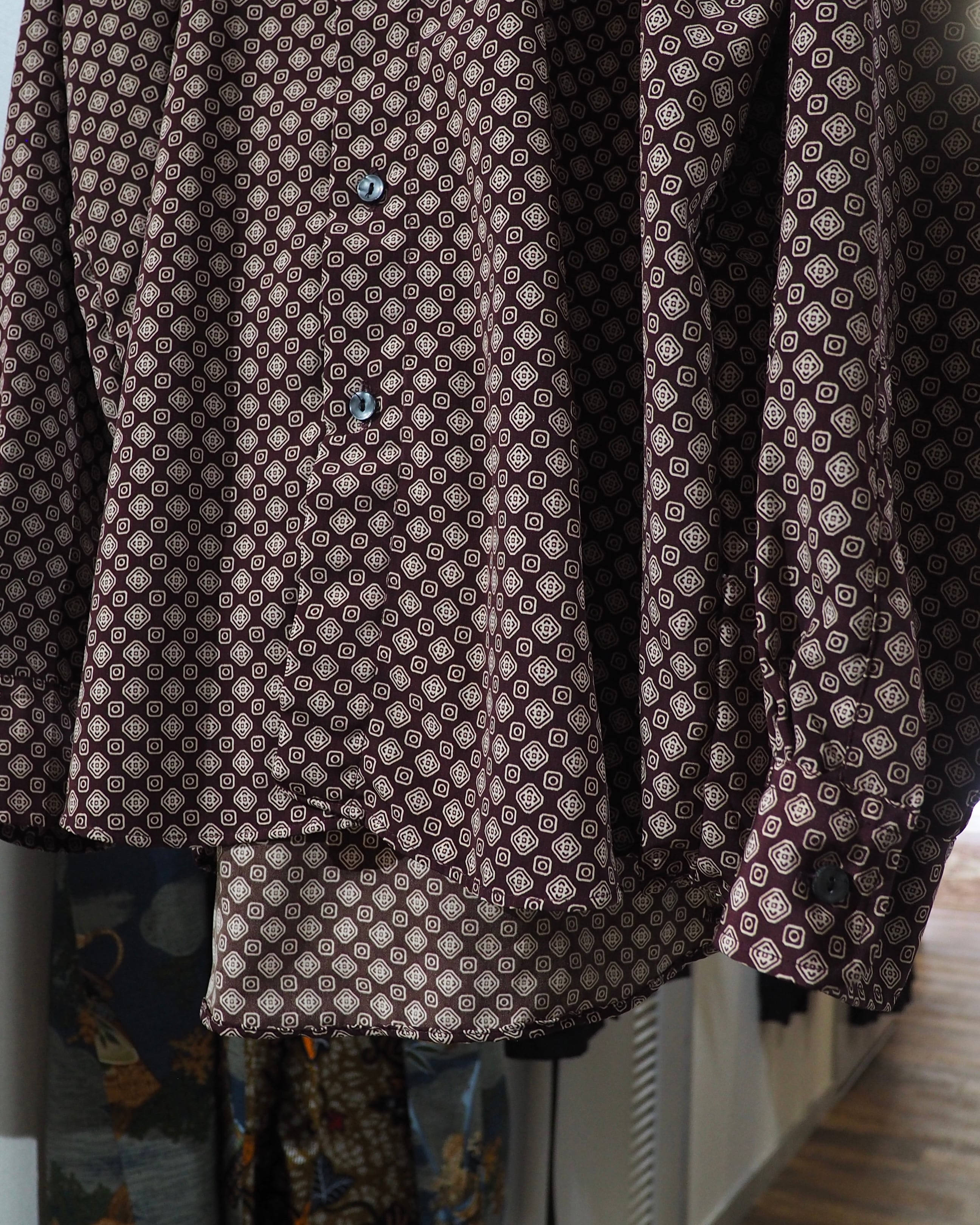 1990s Geometric Dot pattern vintage Drape loose Stand collar Shirt