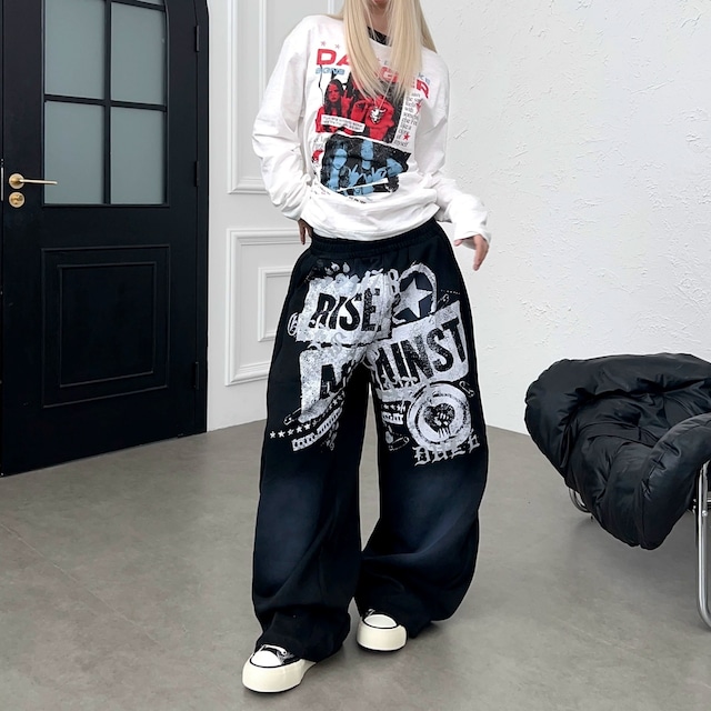 グランジグラフィックルーズフォルムカーブスウェットパンツ 2col R02540