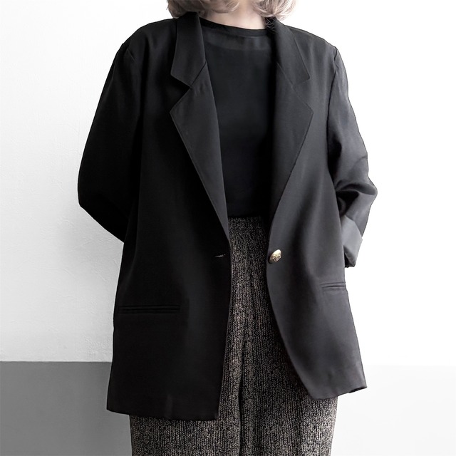 90s Black Rayon Tailored Jacket