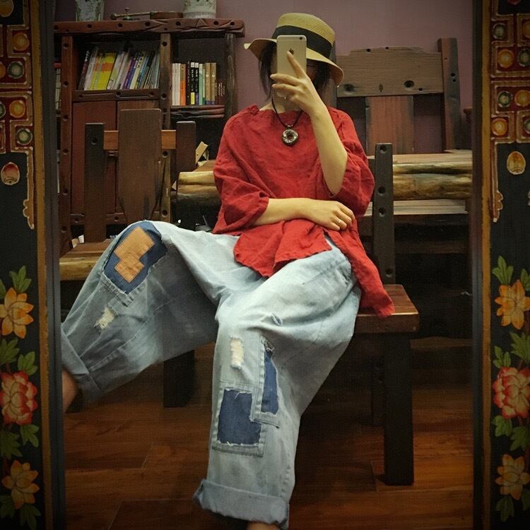 カジュアルカラールーズクロップド Yiranxuaディースワード16139299769