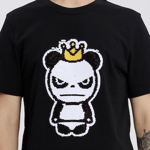 送料無料 【HIPANDA ハイパンダ】メンズ キングパンダ スパンコール Tシャツ MEN'S KING PANDA SEQUINS SHORT SLEEVED T-SHIRT / WHITE・BLACK