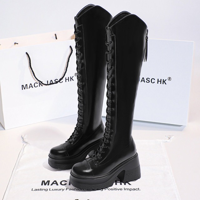 lace-up platform thick-soled long boots la2647