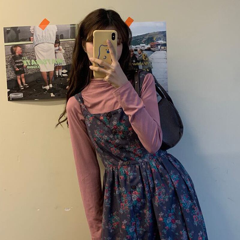 スタイルスタンダードスカート ルーズ薄手フローラルドレス オータム レトロ 秋物 花柄 萌量不足62461245285