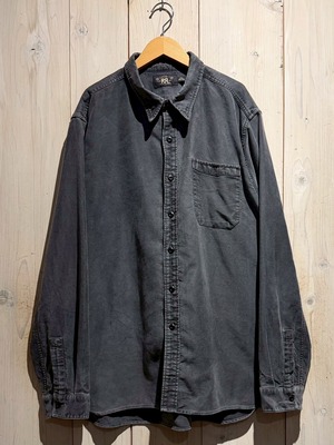 【a.k.a.C.a.k.a vintage】“RRL” Fade Linen Black Moleskine Fabric L/S Shirt