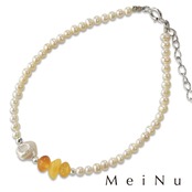 上品なシンプルアイテム！ パール & 琥珀 シルバーブレスレット br1004