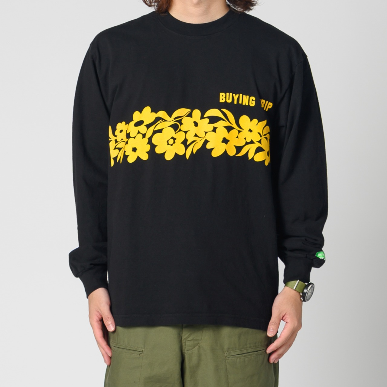 【BUYING TRIP】"Flower" Garment Dye Long Sleeve T-shirt (BLACK DYED)