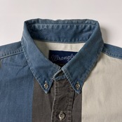 Wrangler ラングラー BD 長袖シャツ 15 1/2-33/ブルー ブラウン/ウエスタン/80s 90s