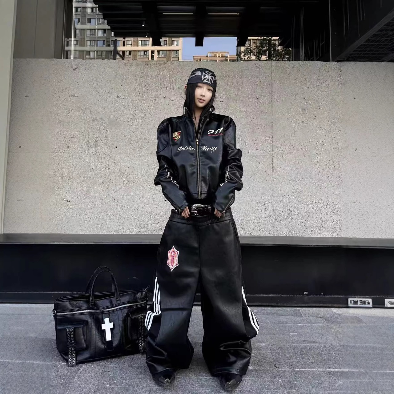 ブラックレザーレーシングショートジャケット