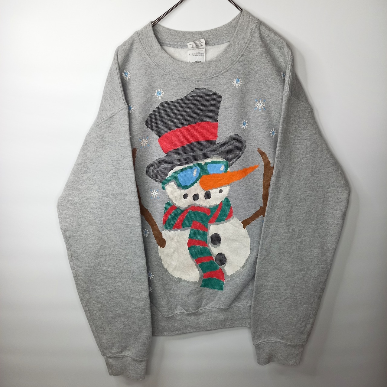 ギルダン　クルーネック　スウェット　トレーナー　ビッグプリント　グレー　S