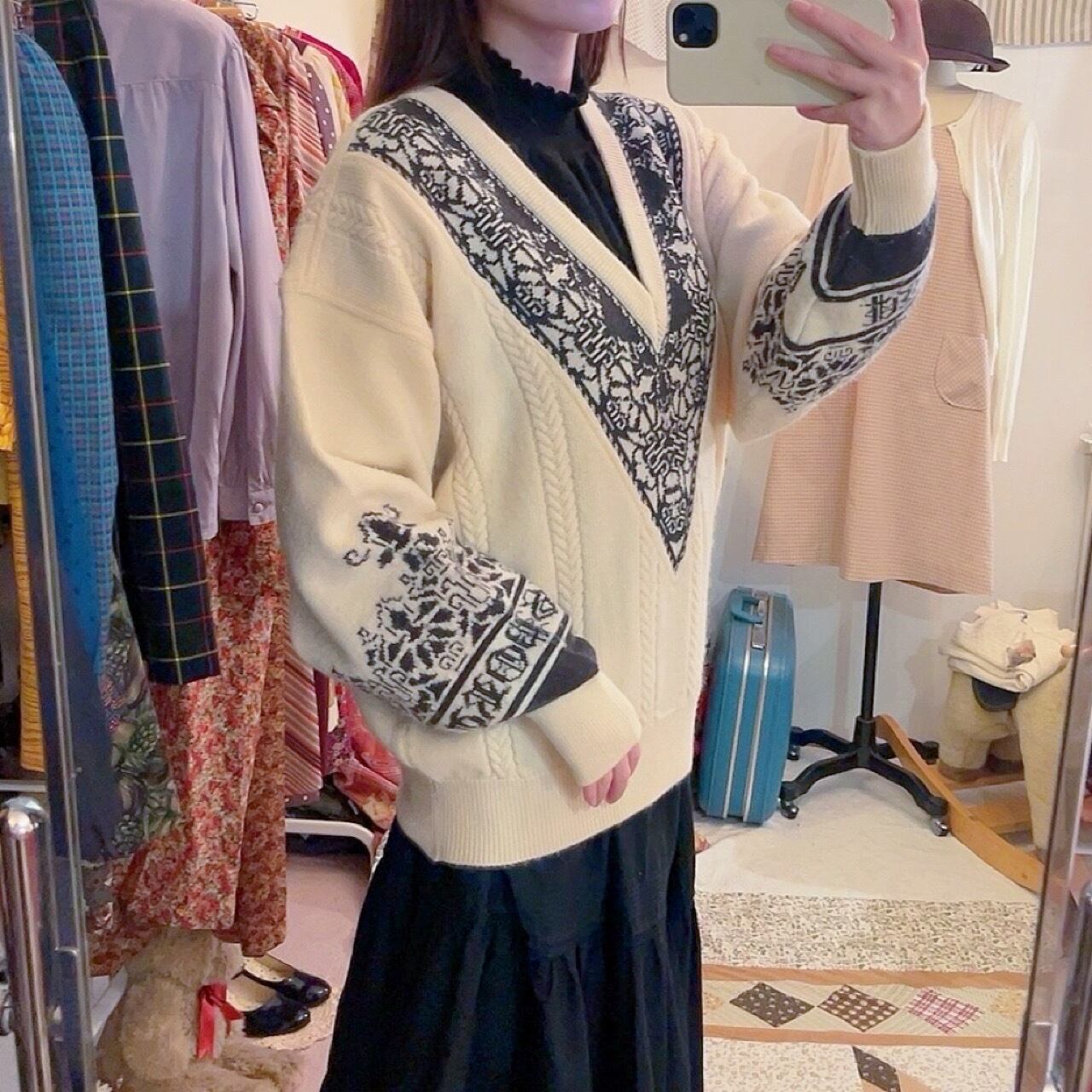 nordic cable v neck sweater