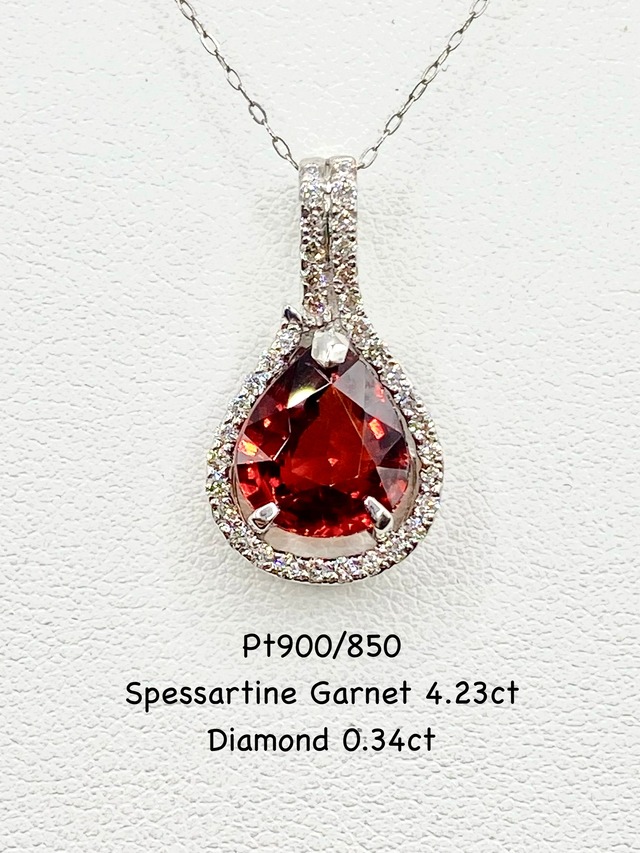 【年末年始SALE ~2026/1/5】スペサルティンガーネット 4.23ct / ダイヤモンド 計0.34ct  Pt900/850 ネックレス【リフレッシュメント(新品仕上げ・補修・洗浄等済)】【3日以内返品可（※カード/キャリア決済の場合）】