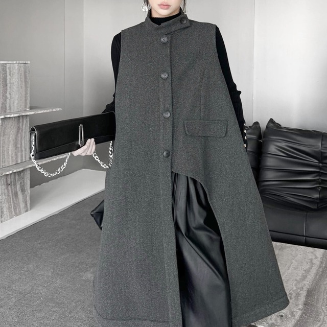 Asymmetric buttoned long vest【2color】 C1323