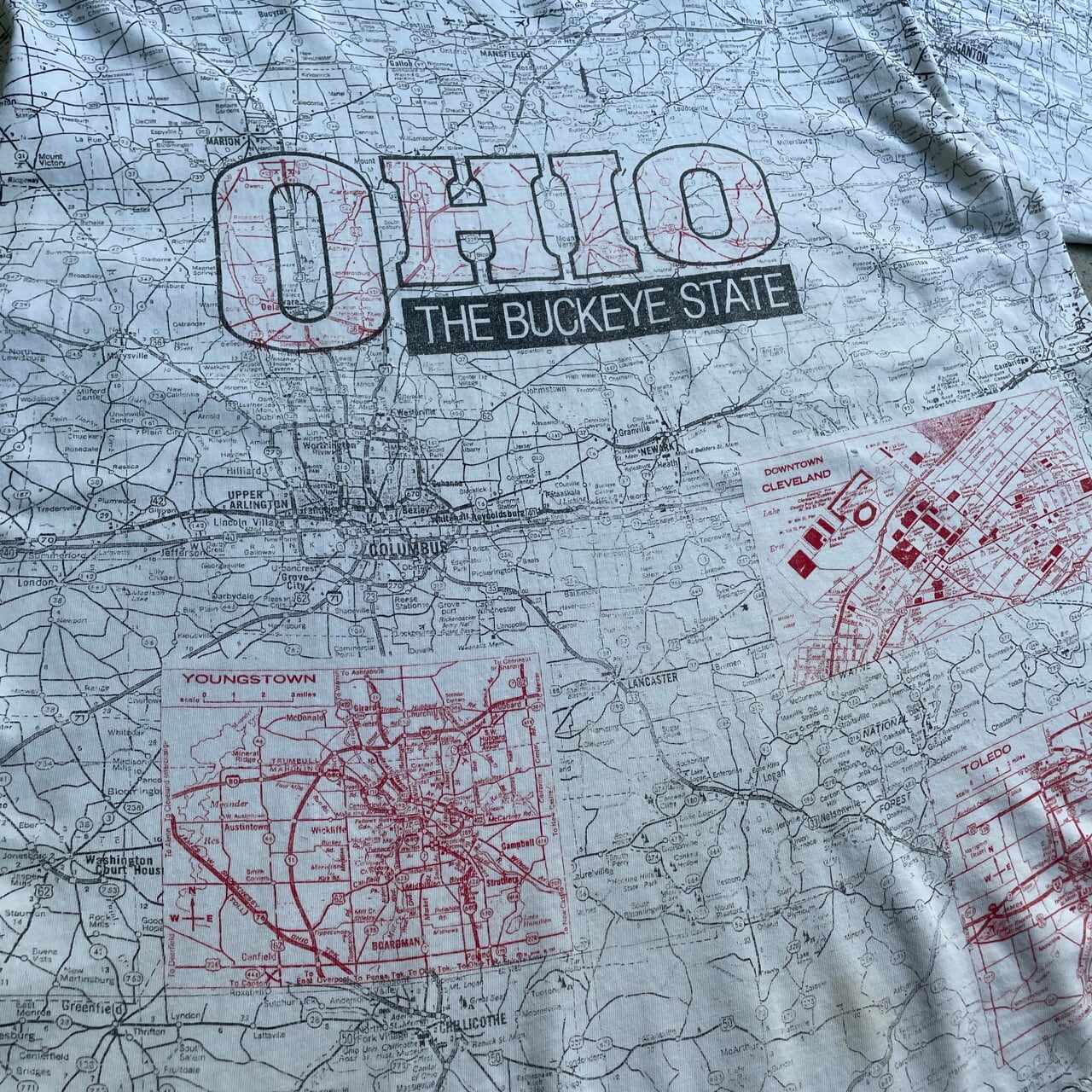 90年代 OHIO マップ オールオーバープリント Tシャツ メンズXL 古着