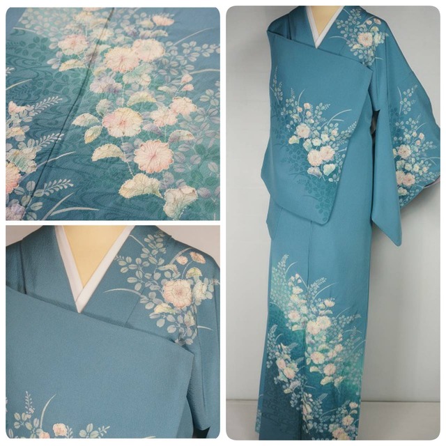 辻が花絞り 訪問着 露草色 青 黄緑 ピンク 紫 ブルー 673 | kimono Re 