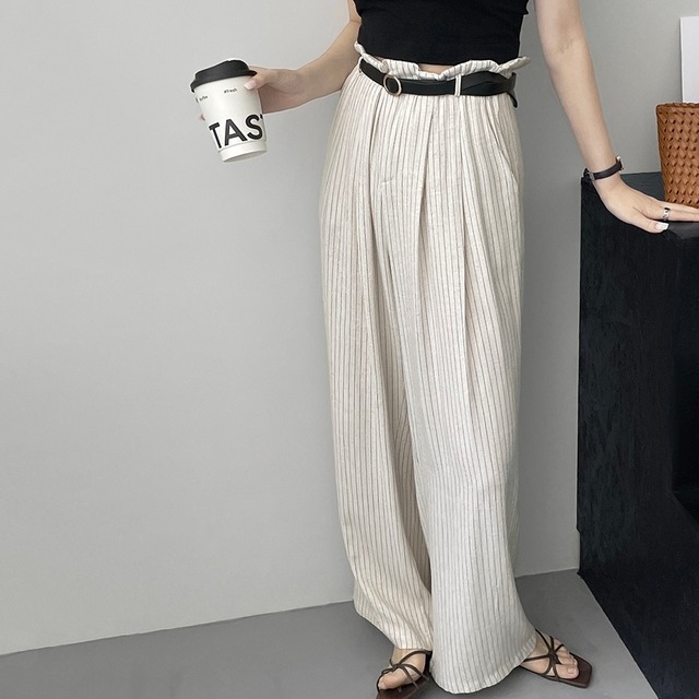 striped tuck wide pants