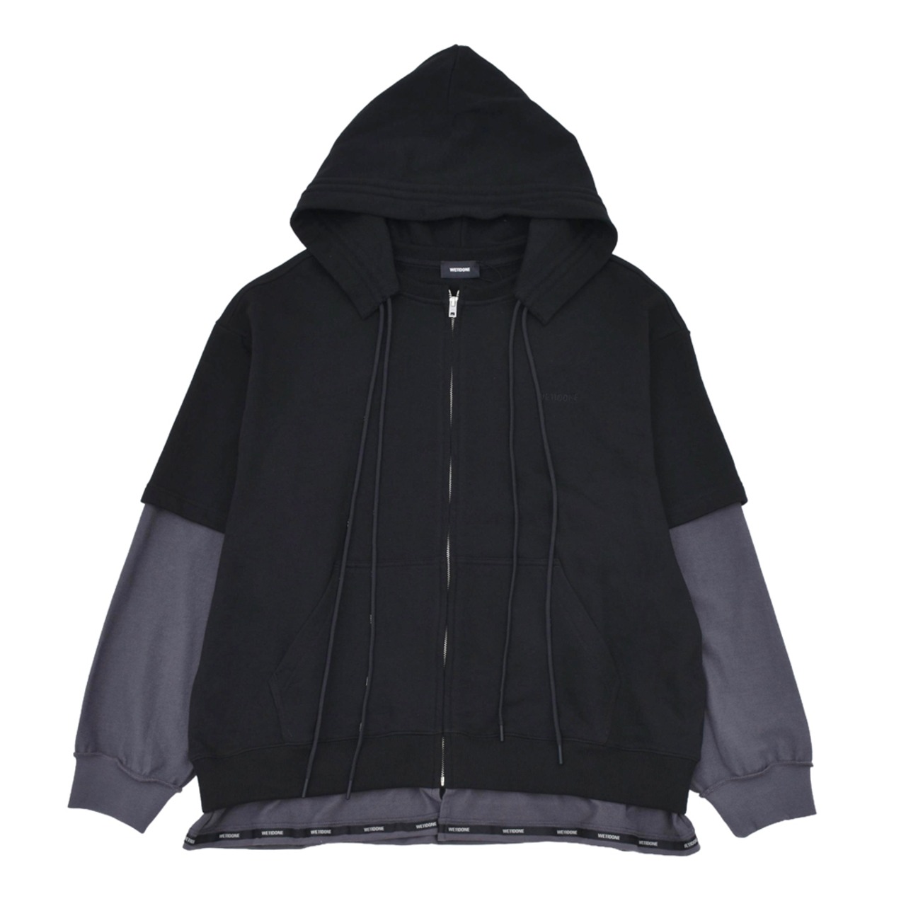 【WE11DONE】BLACK LAYERED DOUBLE STRING HOODIE - 1
