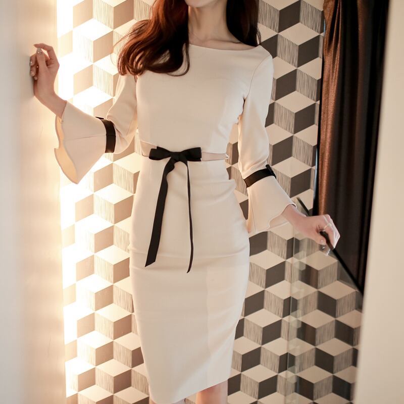 ワンピース レディース ワンピドレス 膝丈 ひざ丈 袖あり お呼ばれ 同窓会 長袖 タイト ボリューム袖 卒業パーティー 女子会 ウエストリボン かわいい モテ 大人可愛い きれいめ シンプル セクシー エレガント モダン 送料無料 存在感 カジュアル 大人 上品 おしゃれ お洒落 ラブリー キュート ガーリー S M L XL 白 ホワイト 無地 謝恩会 10代 20代 30代 40代 デート お出かけ パーティー イベント トレンド 流行 インスタ映え