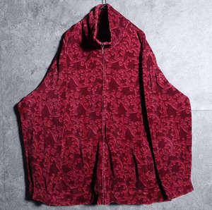 Wine red ornament motif velor jacket