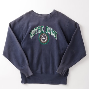 【逸品】90s champion Reverse Weave Crew fade navy "NOTRE DAME" Vintage sweat made in USA ／ヴィンテージ チャンピオン リバースウィーブ 地厚 スウェット USA製 フェードネイビー ナス紺  ノートルダム大学 サイズL