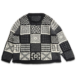 古着 総柄 ウールニット セーター ブラック ホワイト 表記：--　gd408362n w60113