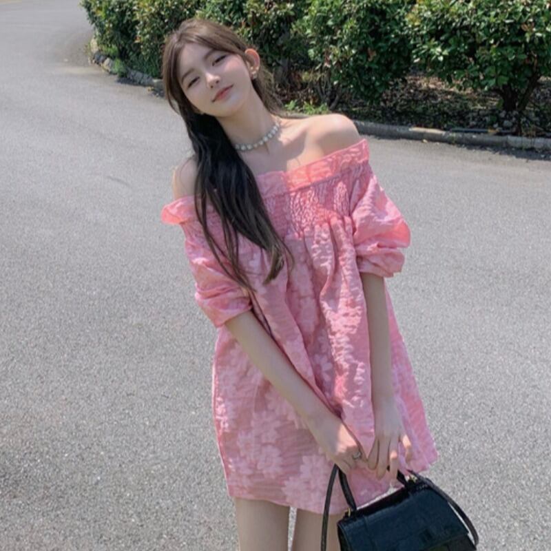 ドレス ルーズスリムスカート サマーショート ロング ピンク 夏物 YY-ファッション58468638353