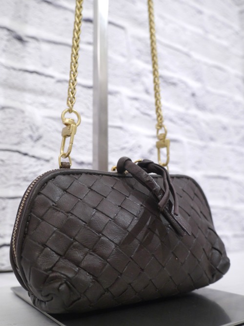 ◆BOTTEGA VENETA ボッテガヴェネタ イントレチャート クロスボディ レザー ショルダー ミニ バッグ ポーチ ポシェット 濃茶◆ 希少モデル