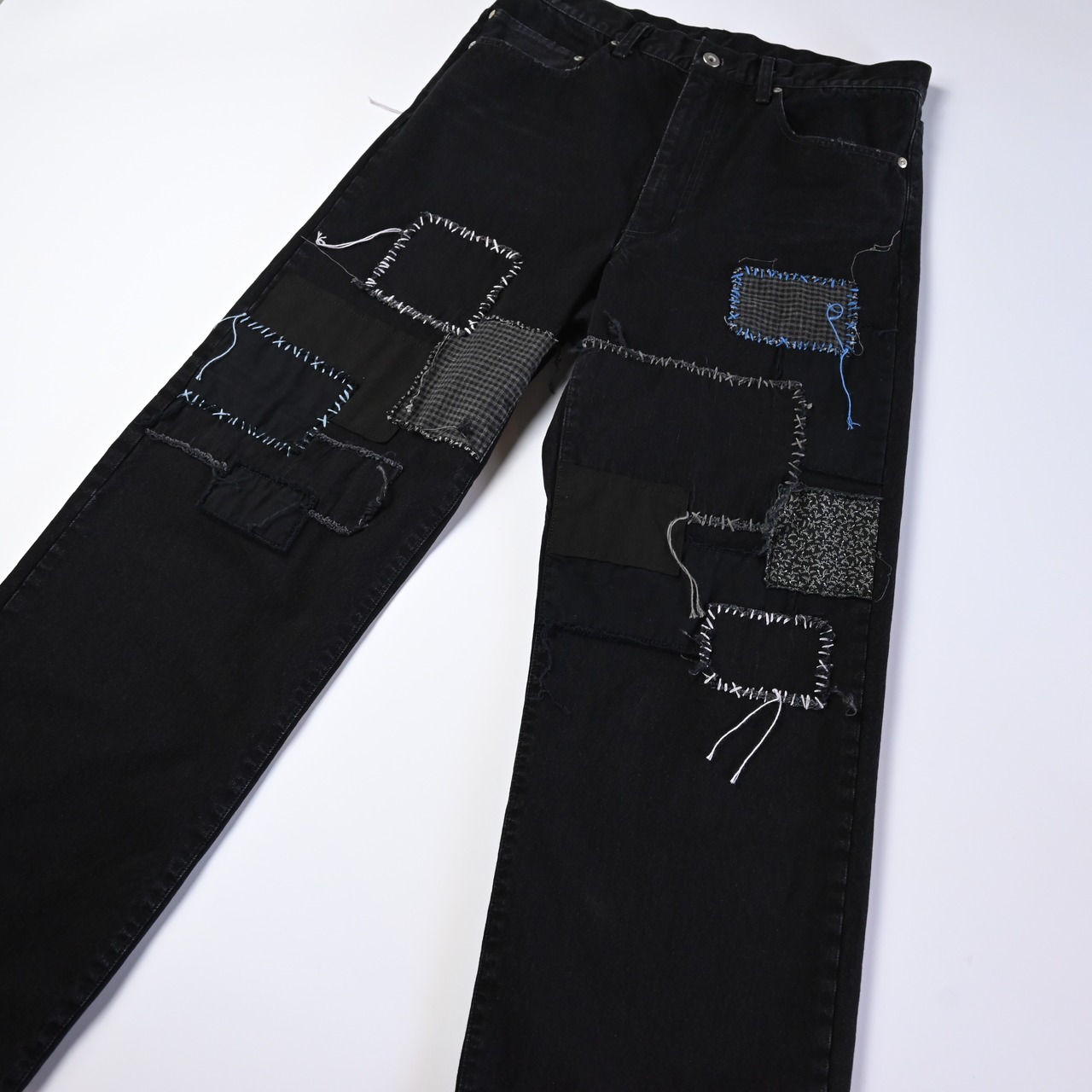 KUON / Sashiko Mended Black Denim Trousers