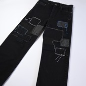 KUON / Sashiko Mended Black Denim Trousers