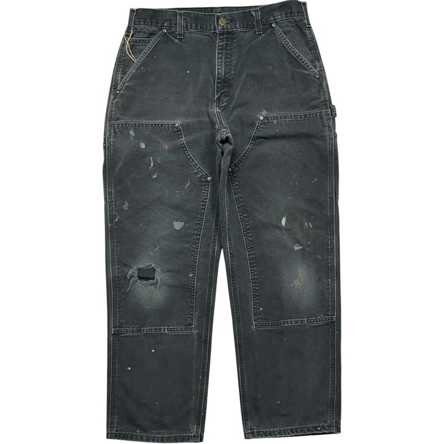 《実寸W32L29》Carhartt カーハート ダブルニー ワークパンツ ペインターパンツ フェード ダメージ ペイント ブラック no.10560