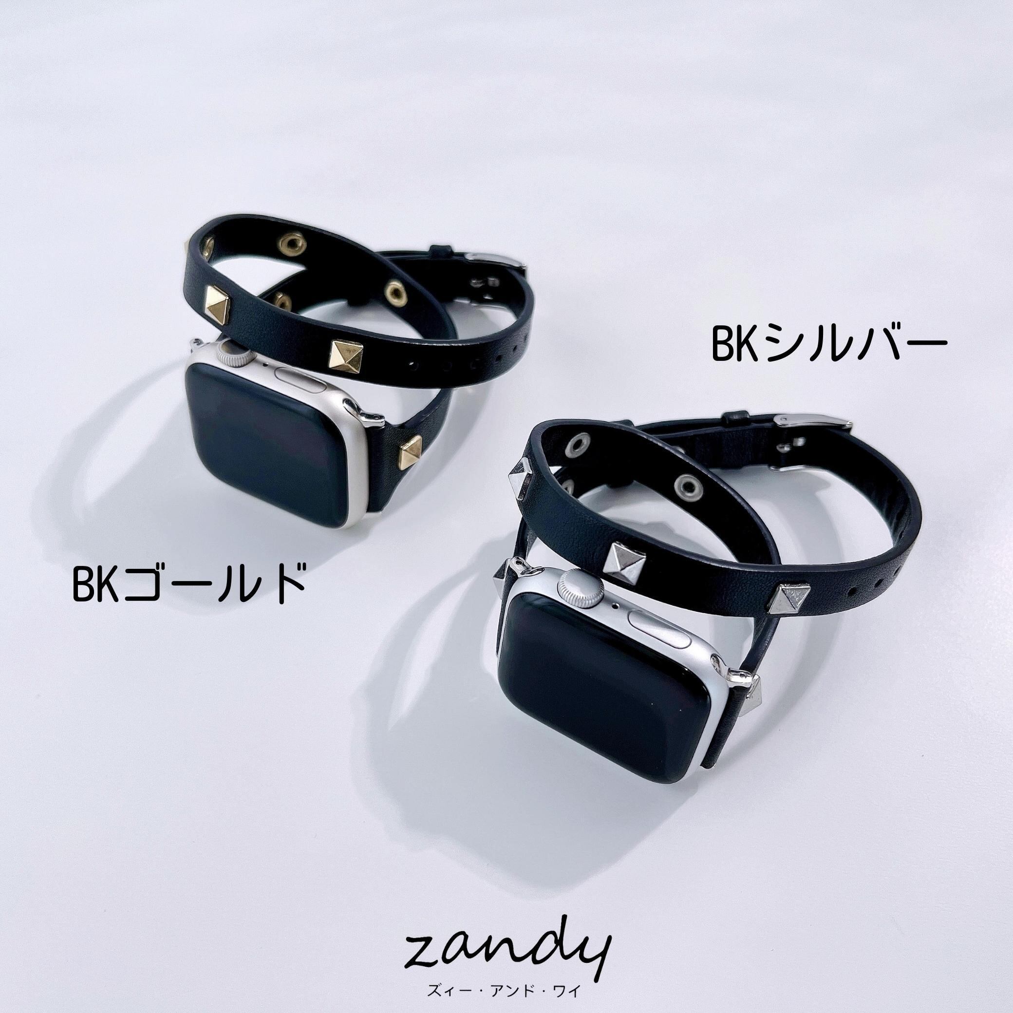 スタッズ二重巻バンド】B017 アップルウォッチバンド レザーベルト 二