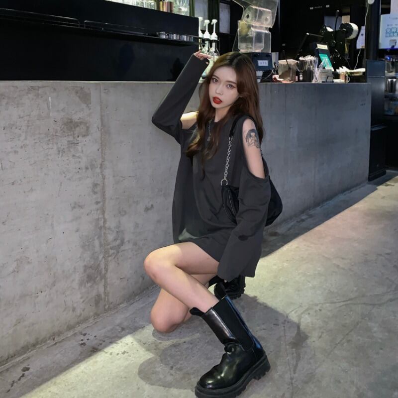 オータムセーター スタイルルーズトップス 秋物 オフショルダー ドラファッションホール57527978331