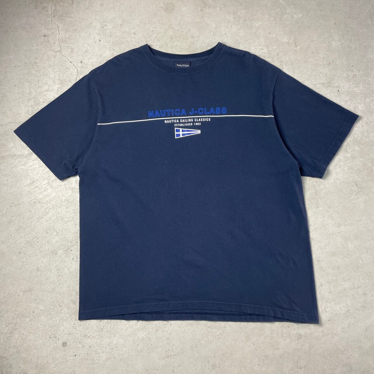 NAUTICA ノーティカ ロゴプリント Tシャツ メンズXL 古着 ネイビー 