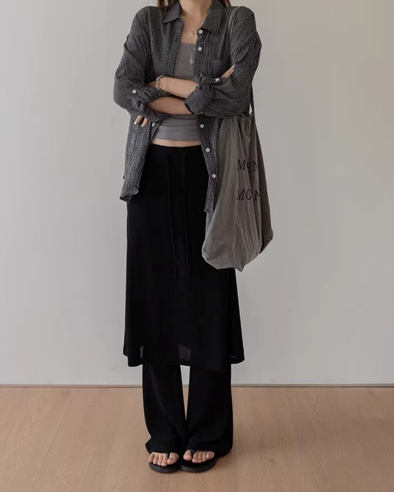Drawstring layered design skirt Pants L0167