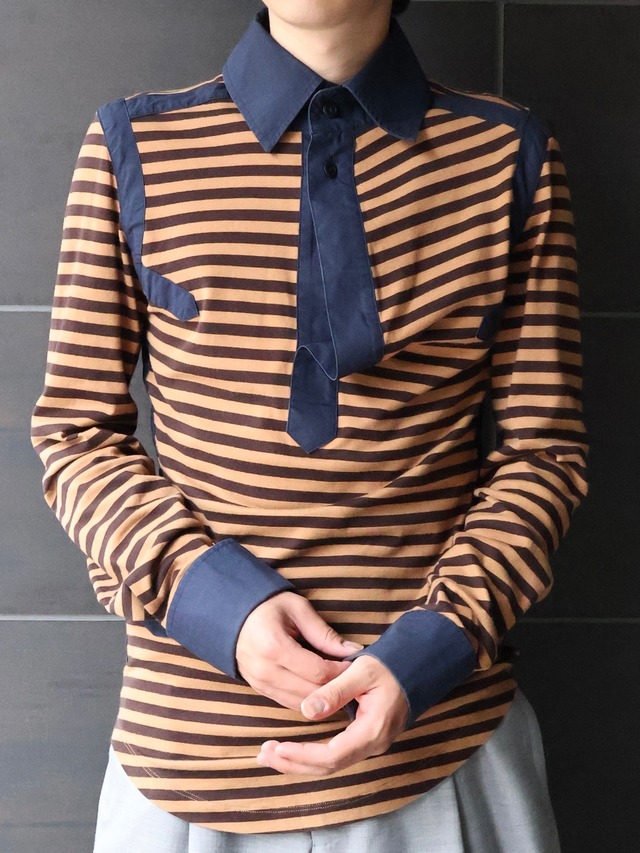【vivienne westwood man】 neck detail border polo cuffs  shirt